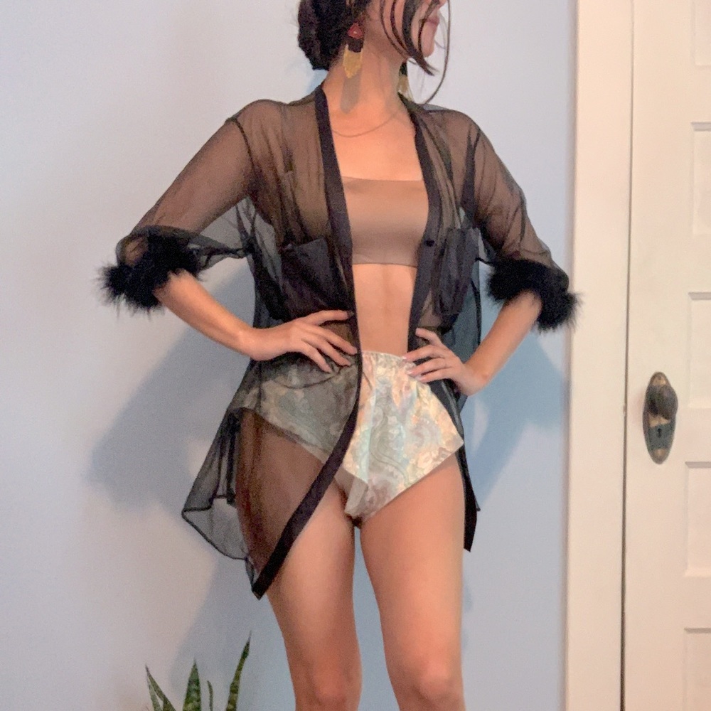 Vintage Sheer sensual feathered blouse